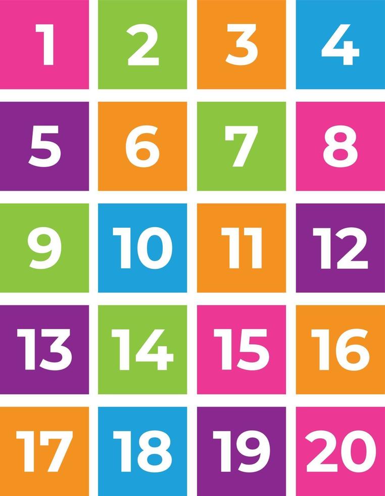 Numbers, Numerals from One to Twenty vector