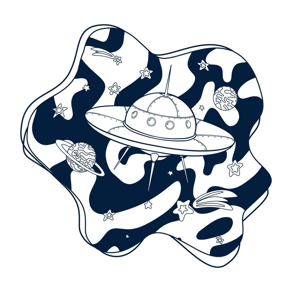 Cartoon Spaceship Coloring Page vector