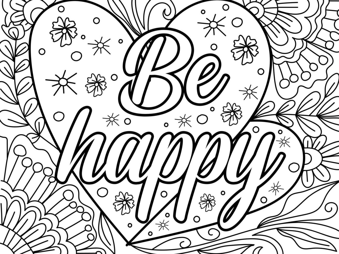 Be happy colouring book page design for adults and children 3206980