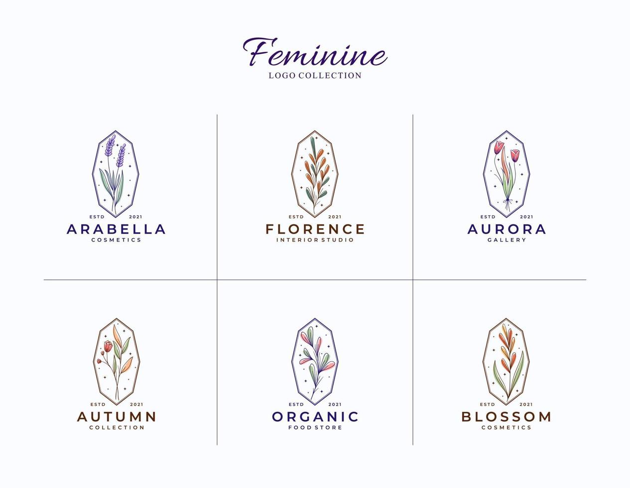 Beautiful collection of Botanical feminine logos template vector