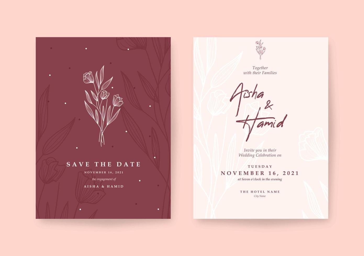 Romantic and elegant maroon wedding card template vector