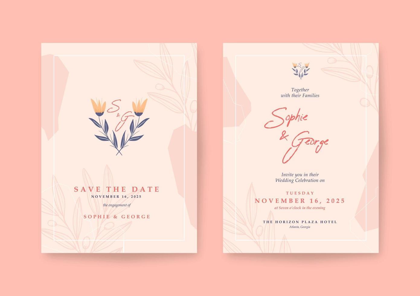 plantilla de tarjeta de boda romántica y dulce vector