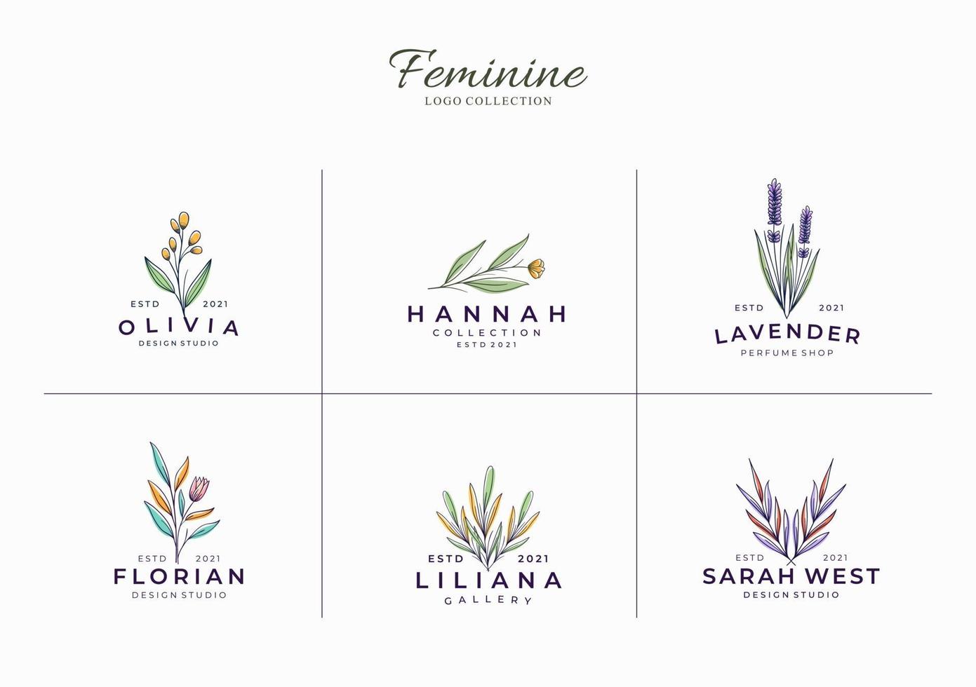 conjunto de plantilla de logotipo botánico femenino minimalista y hermoso vector