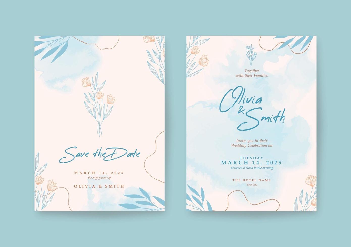 Beautiful wedding invitation with watercolor background vector
