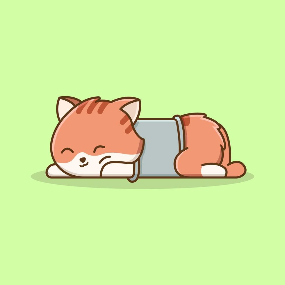 Sleepy Cat Fit in the Pipe Cartoon Illustration vector
