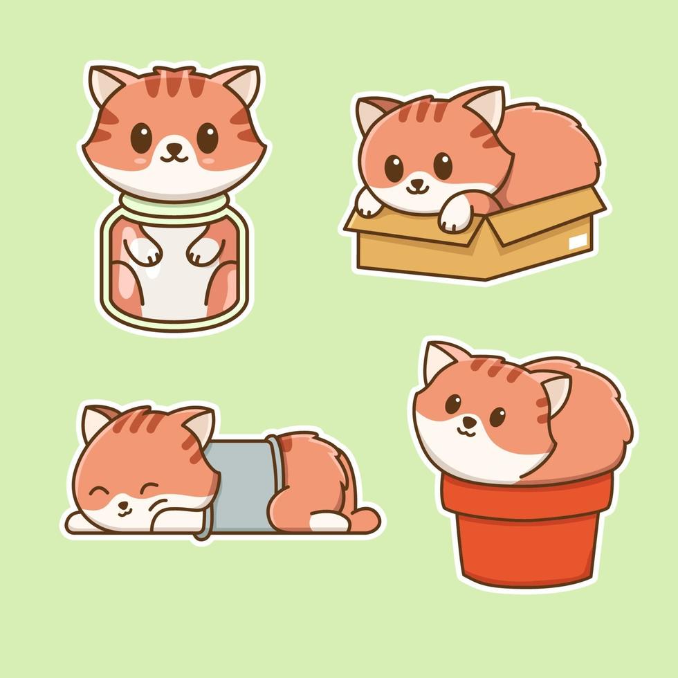 colección de pegatinas de comportamiento de gatos lindos simples vector