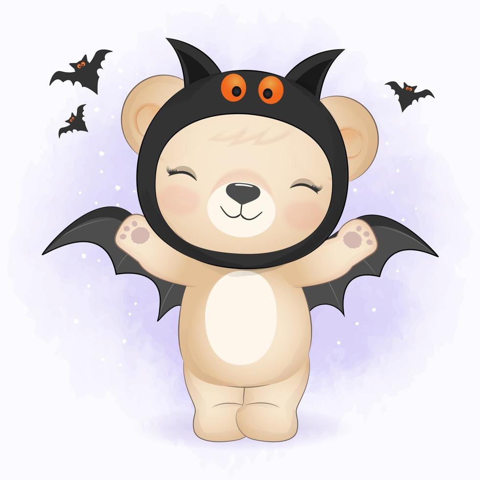 Cute little Bear wearing halloween costume Halloween illustration