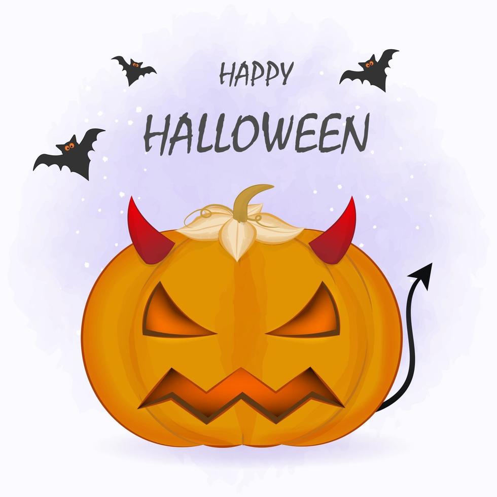 Devil pumpkin cartoon Halloween illustration vector