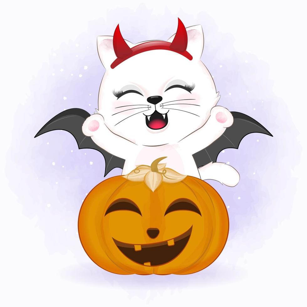 lindo gato con calabaza animal de dibujos animados ilustración de halloween  3207573 Vector en Vecteezy