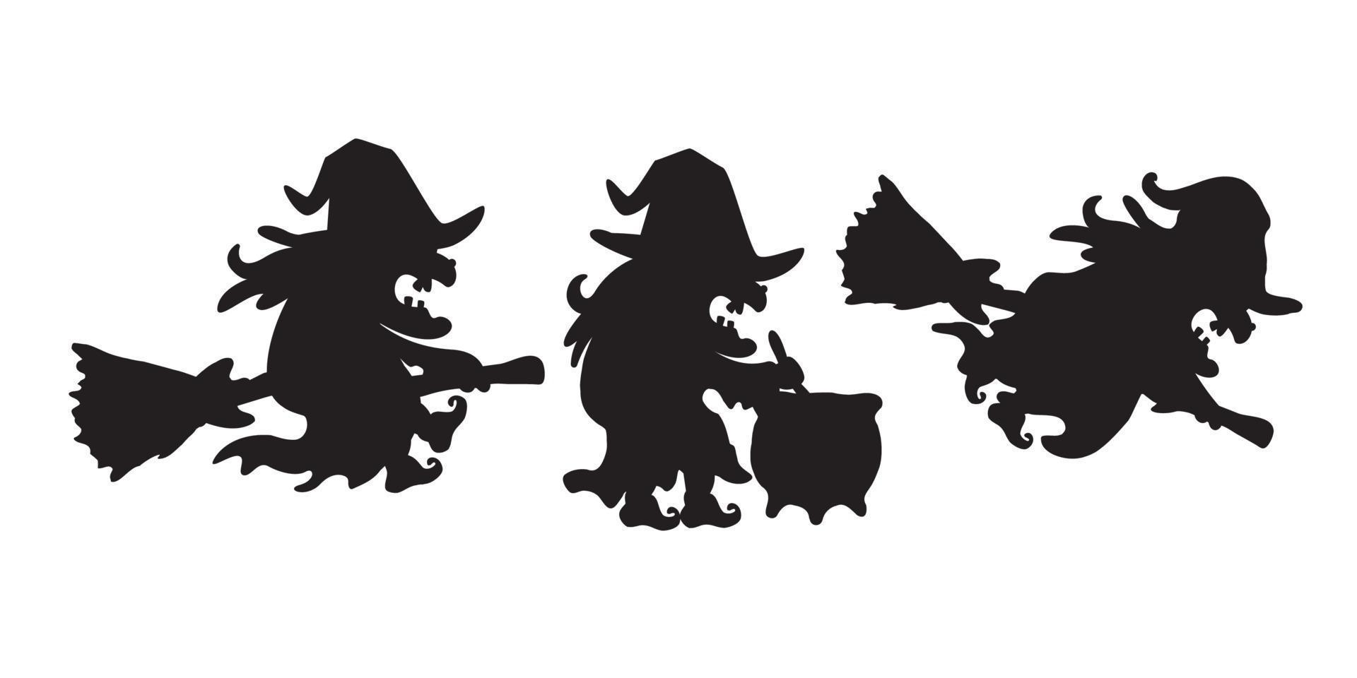The silhouette witch riding a flying broomstick. vector