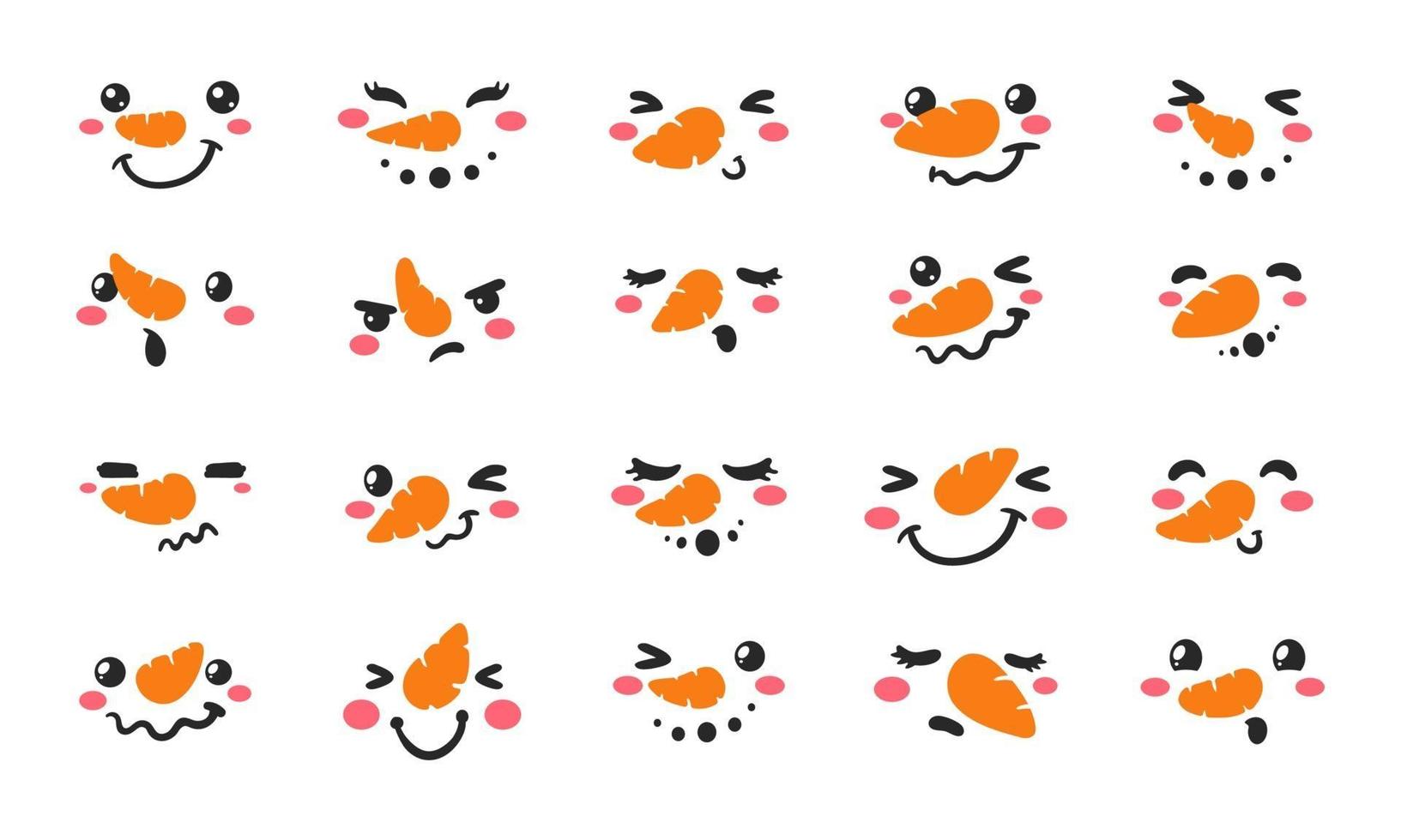 Snowman face set. snowball face decoration in the winter of Christmas vector