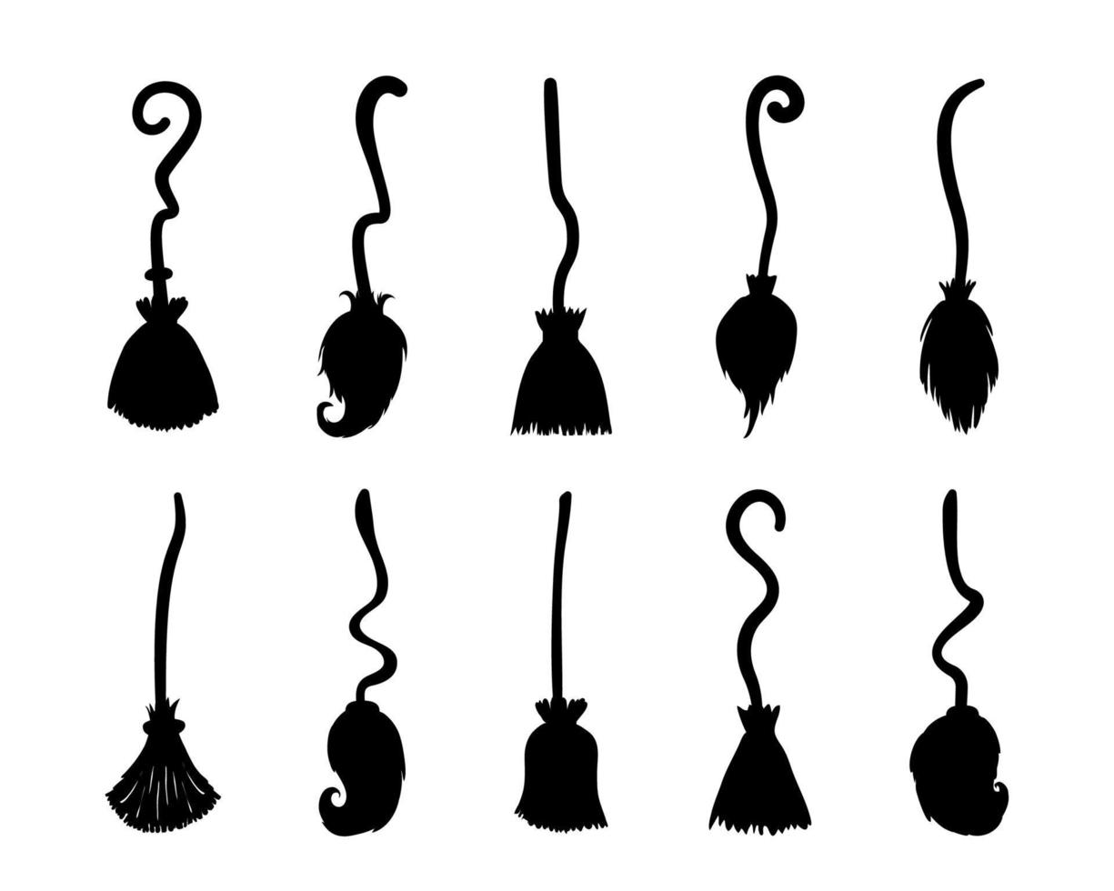 Magic broom flying wood ornaments For the wicked witch on Halloween vector