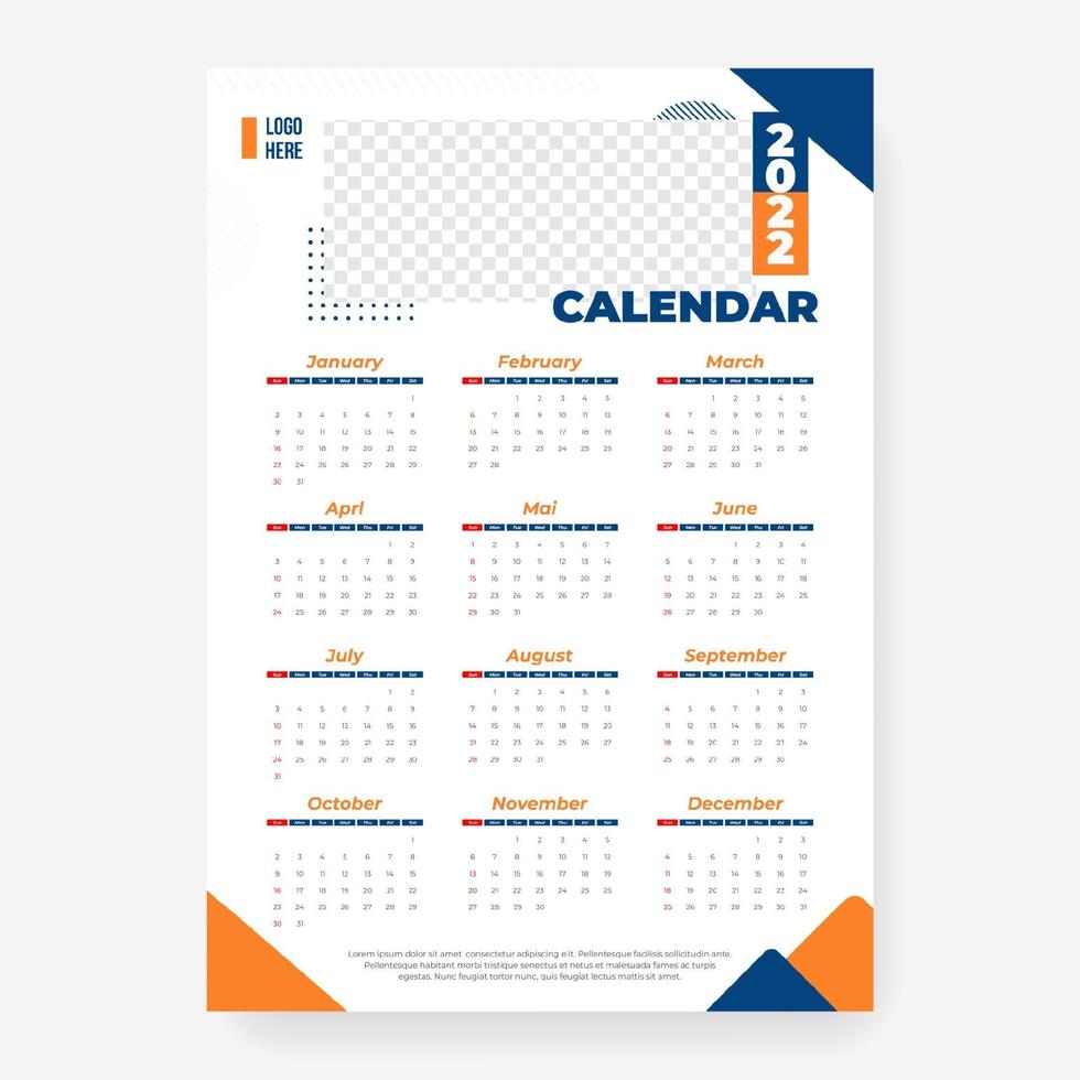 2022 calendar template with frame vector