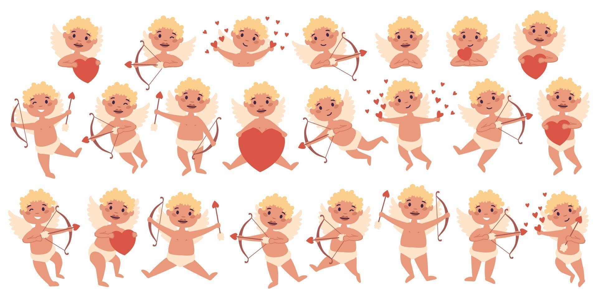 Amur baby angel big Valentine bundle set. vector