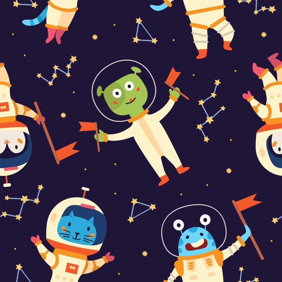 Space astronaut seamless pattern in cartoon style. Vector design.