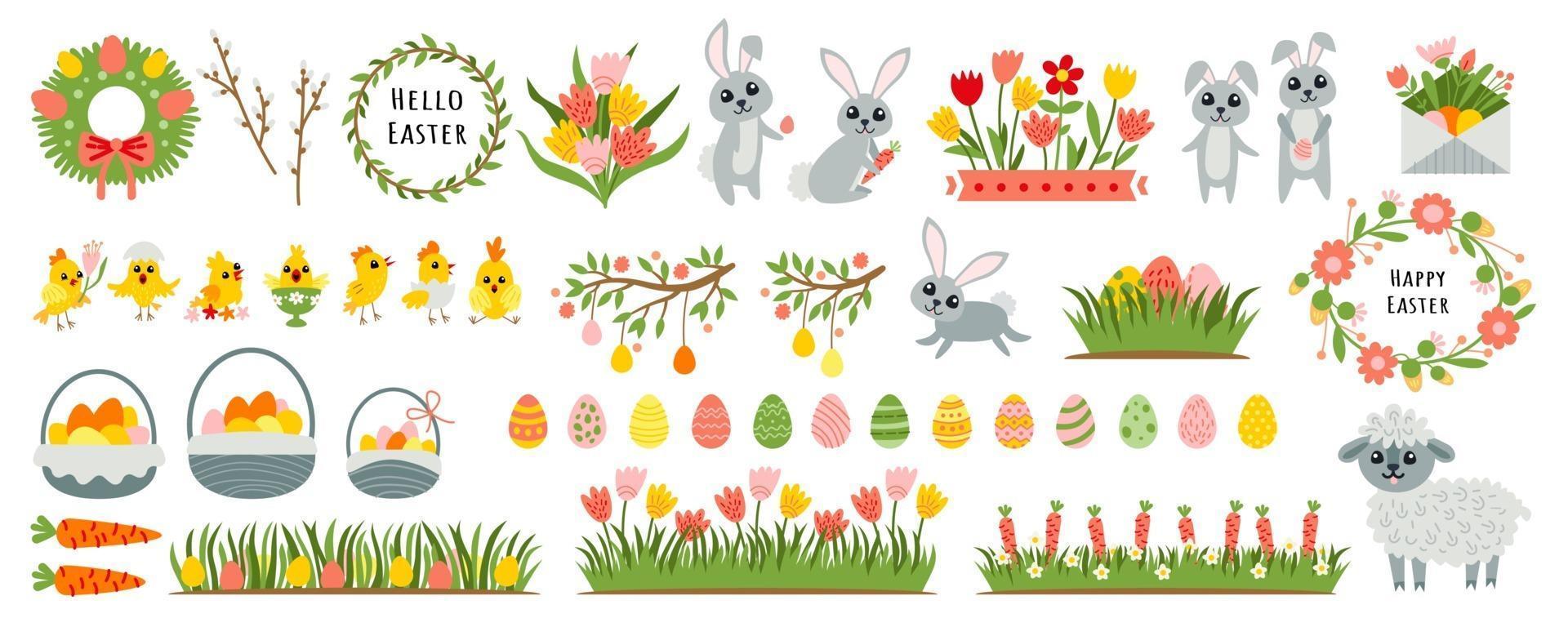 Easter set of design elements for scrapbooking vector
