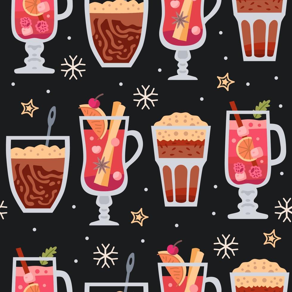 Christmas sweets seamless pattern with winter hot drinks vector