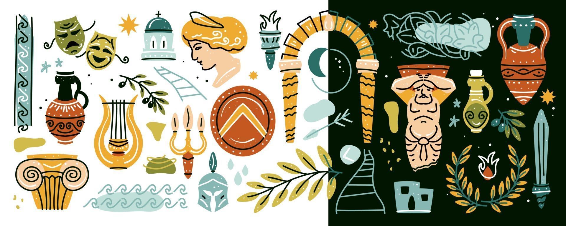 Ancient, Greek elements set. Various Antique items 3207697 Vector Art