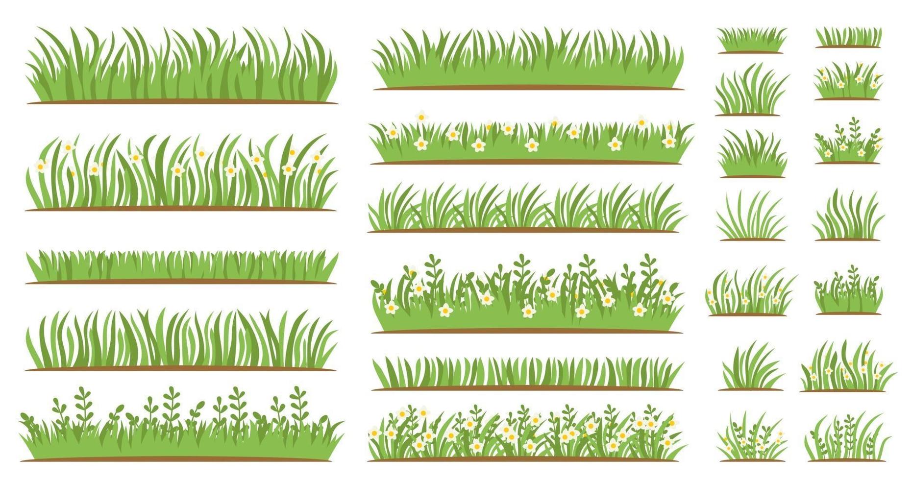 Green Grass flat icon set. Isolated on white background, vector