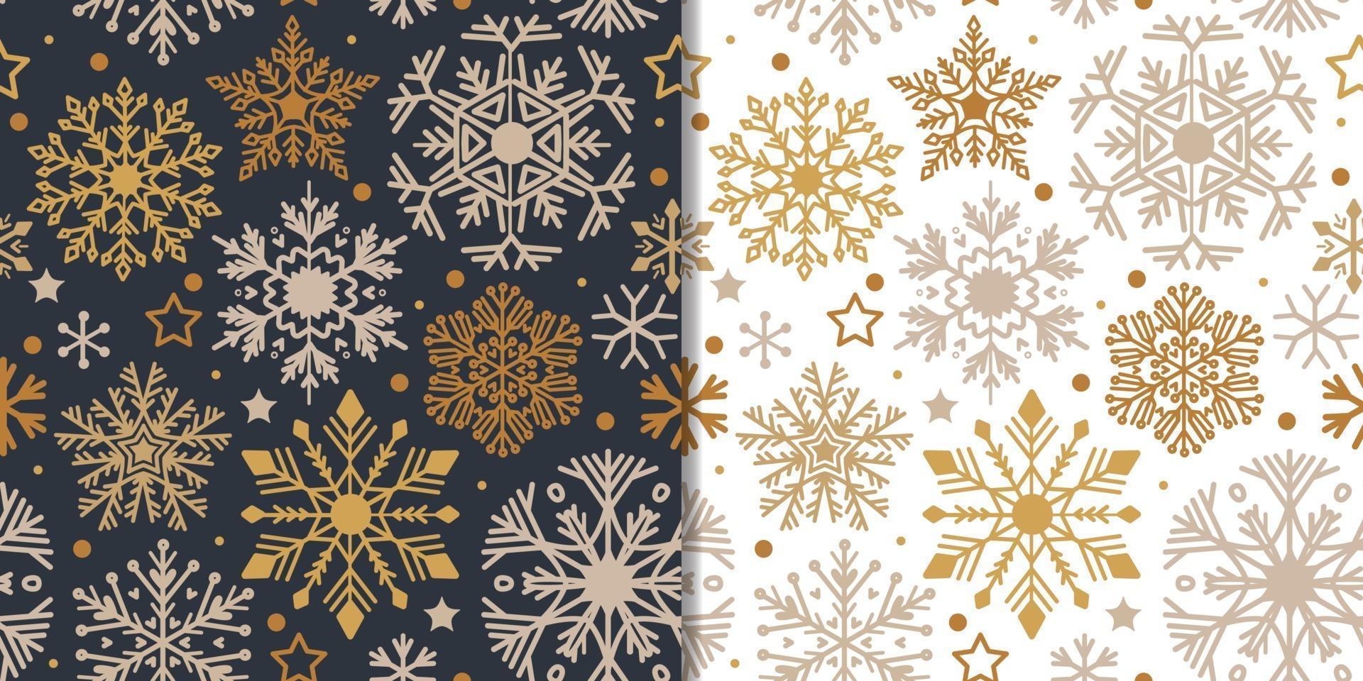 Christmas cute snowflakes set with seamless pattern vector