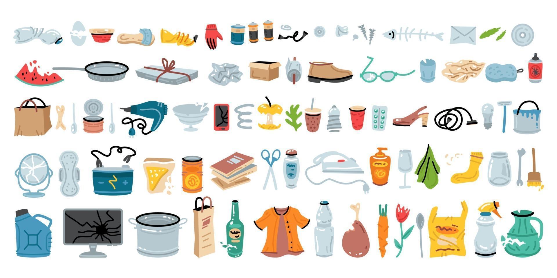 Set of various garbage for concept design. Vector illustration design.