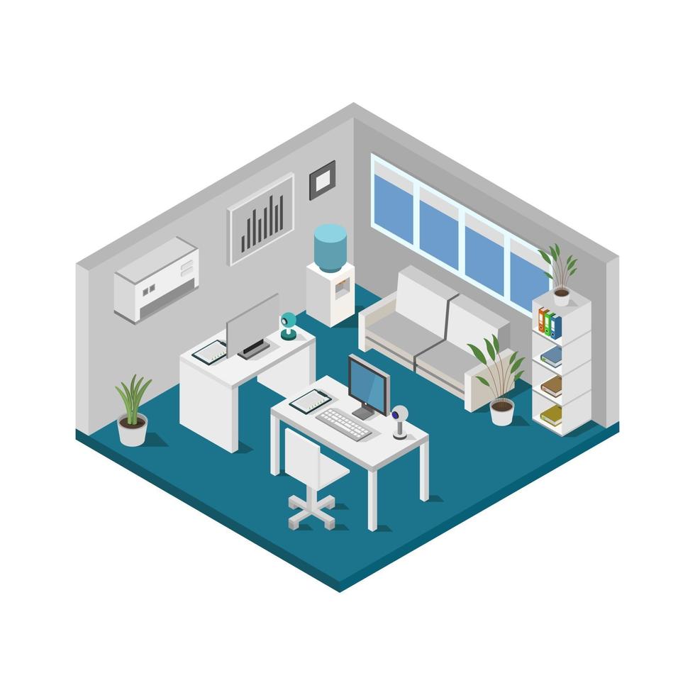 Isometric office room on a white background vector