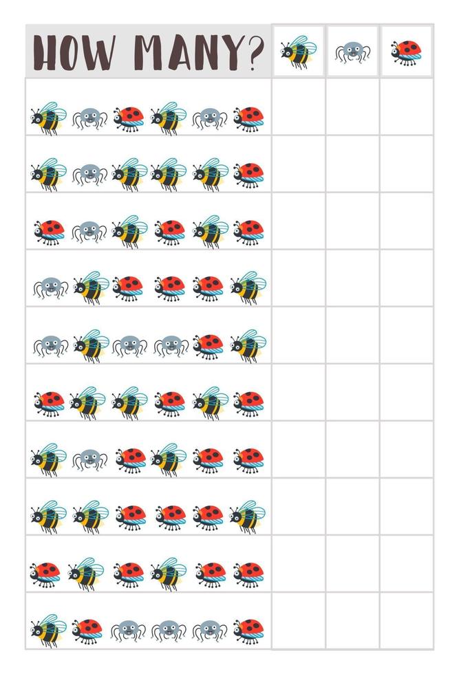 Counting children game of a cartoon beetles. vector