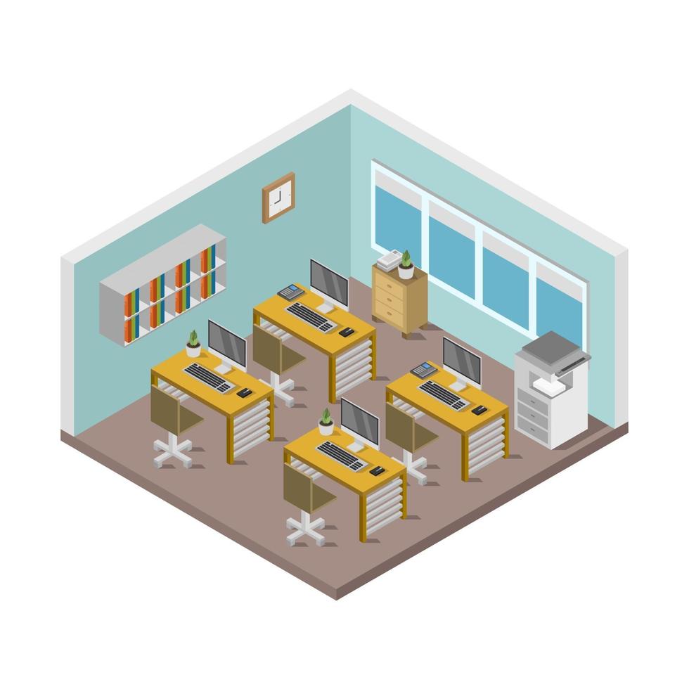 Isometric office room on a white background vector