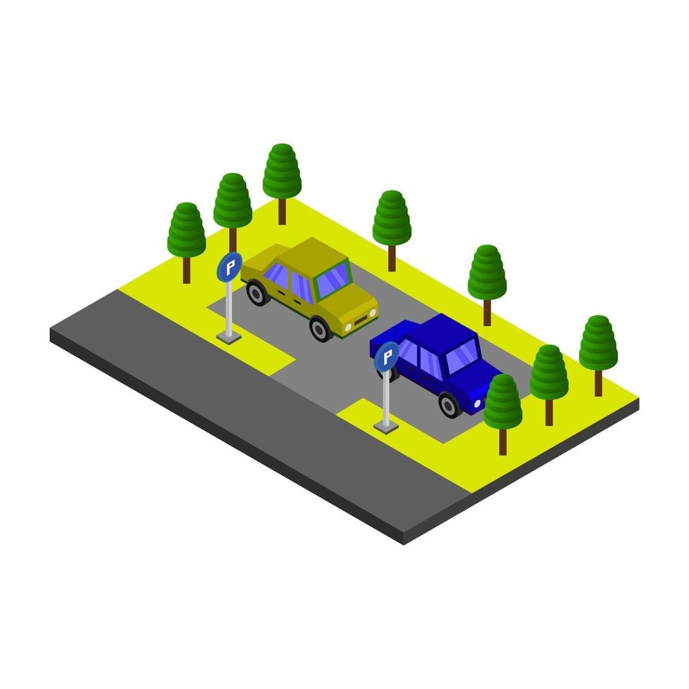 estacionamiento isométrico sobre un fondo blanco vector