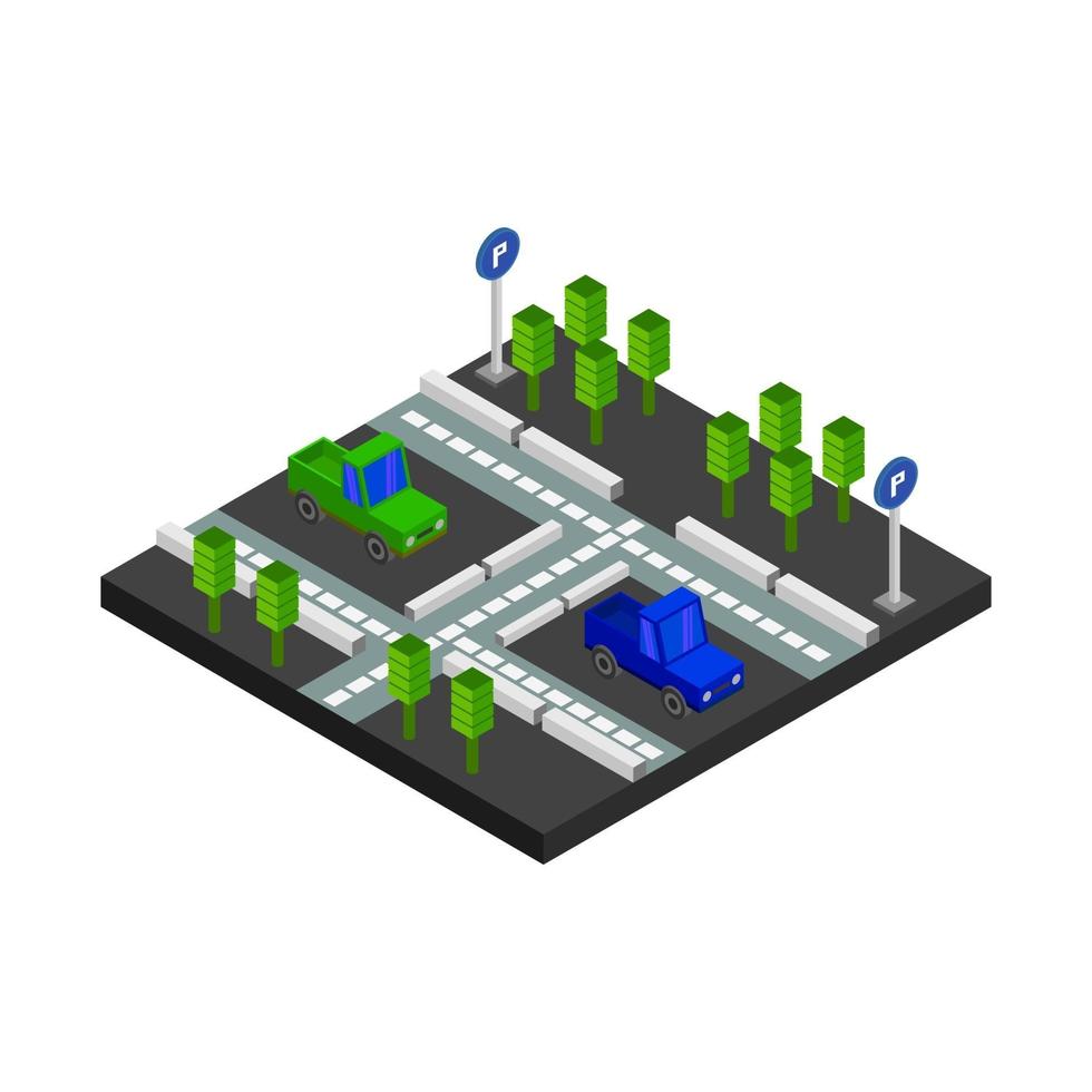 estacionamiento isométrico sobre un fondo blanco vector