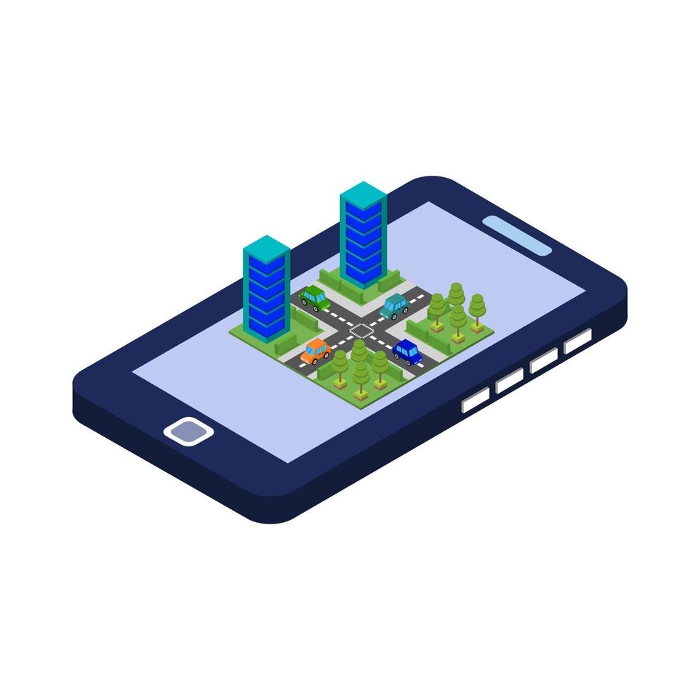 City on isometric smartphone on a white background vector