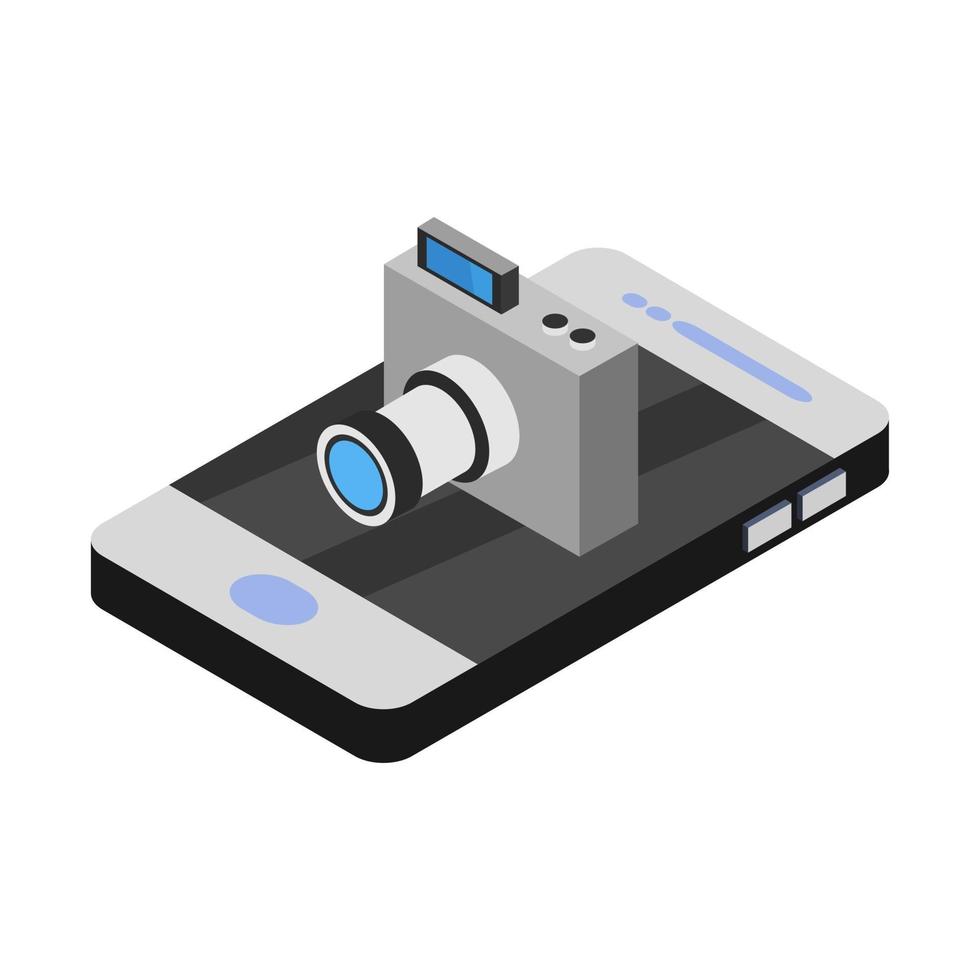 Camera on isometric smartphone on a white background vector