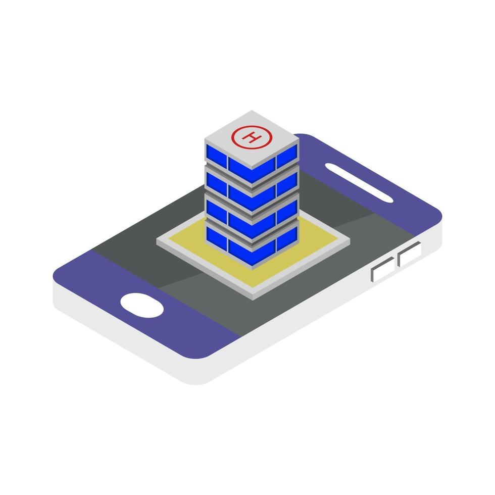 Hospital on isometric smartphone on a white background vector