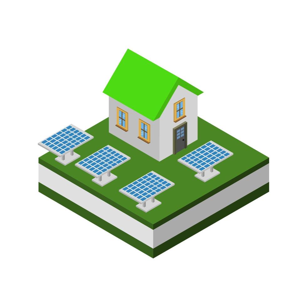 Panel solar isométrico sobre un fondo blanco. vector