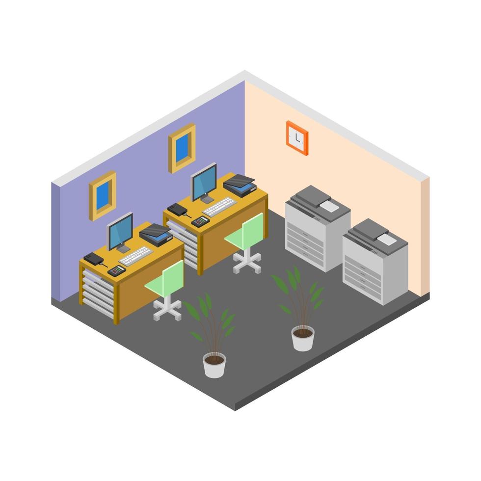 Isometric office room on a white background vector
