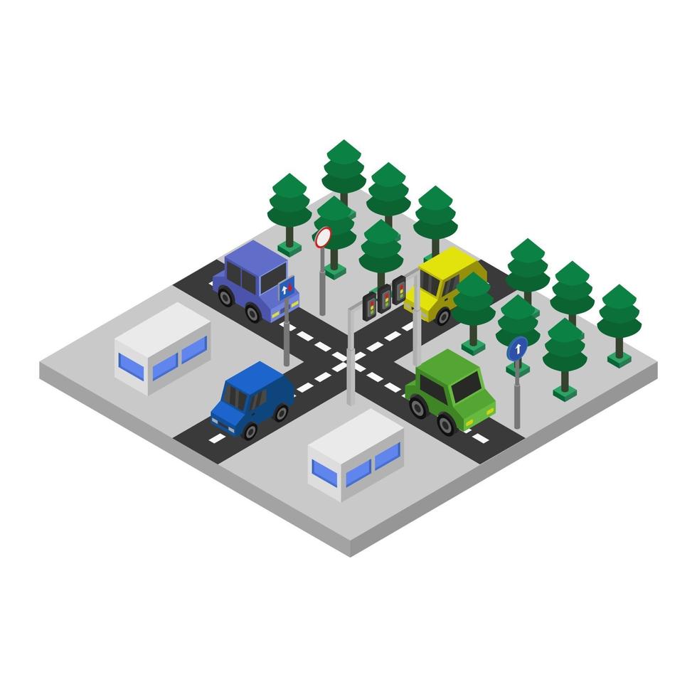 Cruce de carreteras isométrica sobre un fondo blanco. vector