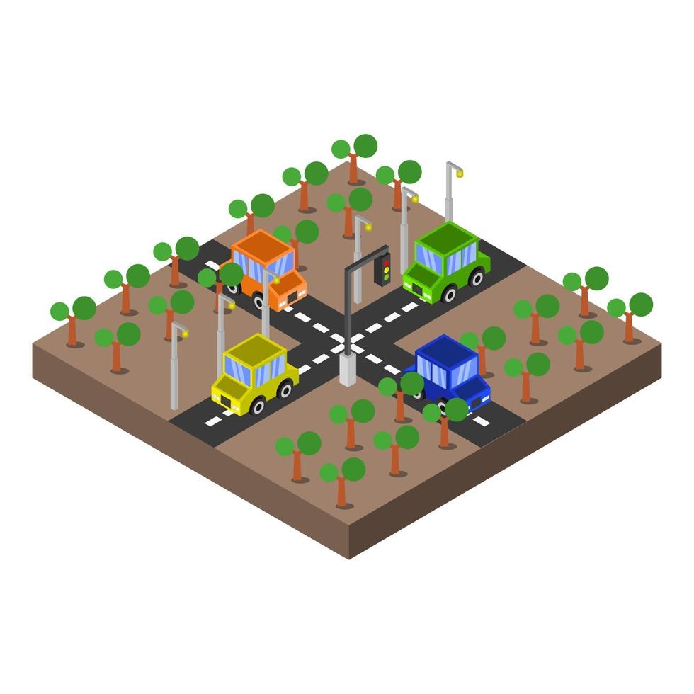 Cruce de carreteras isométrica sobre un fondo blanco. vector