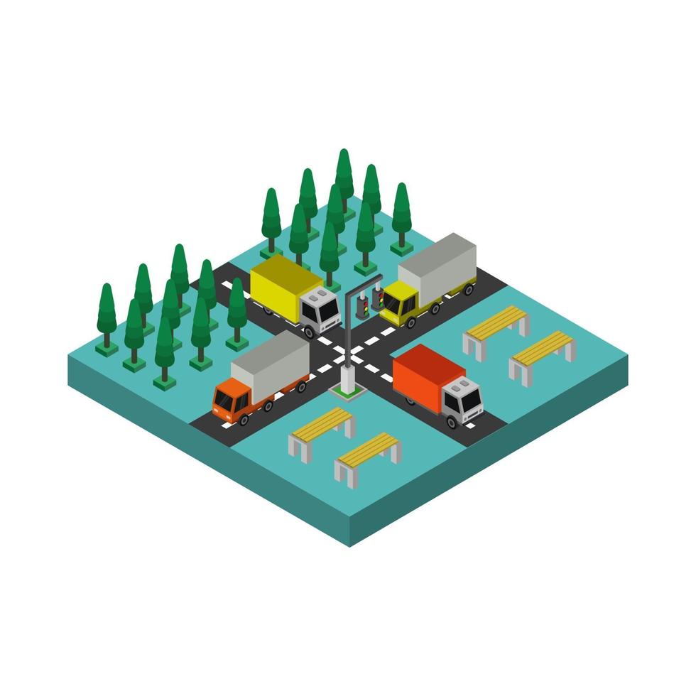 Cruce de carreteras isométrica sobre un fondo blanco. vector