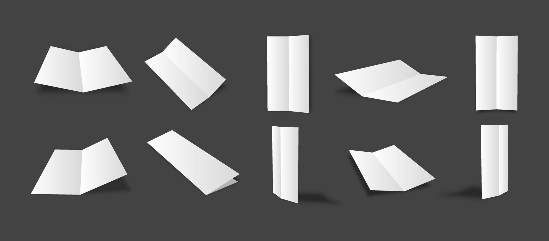 Blank white slim bifold brochure mockups collection vector