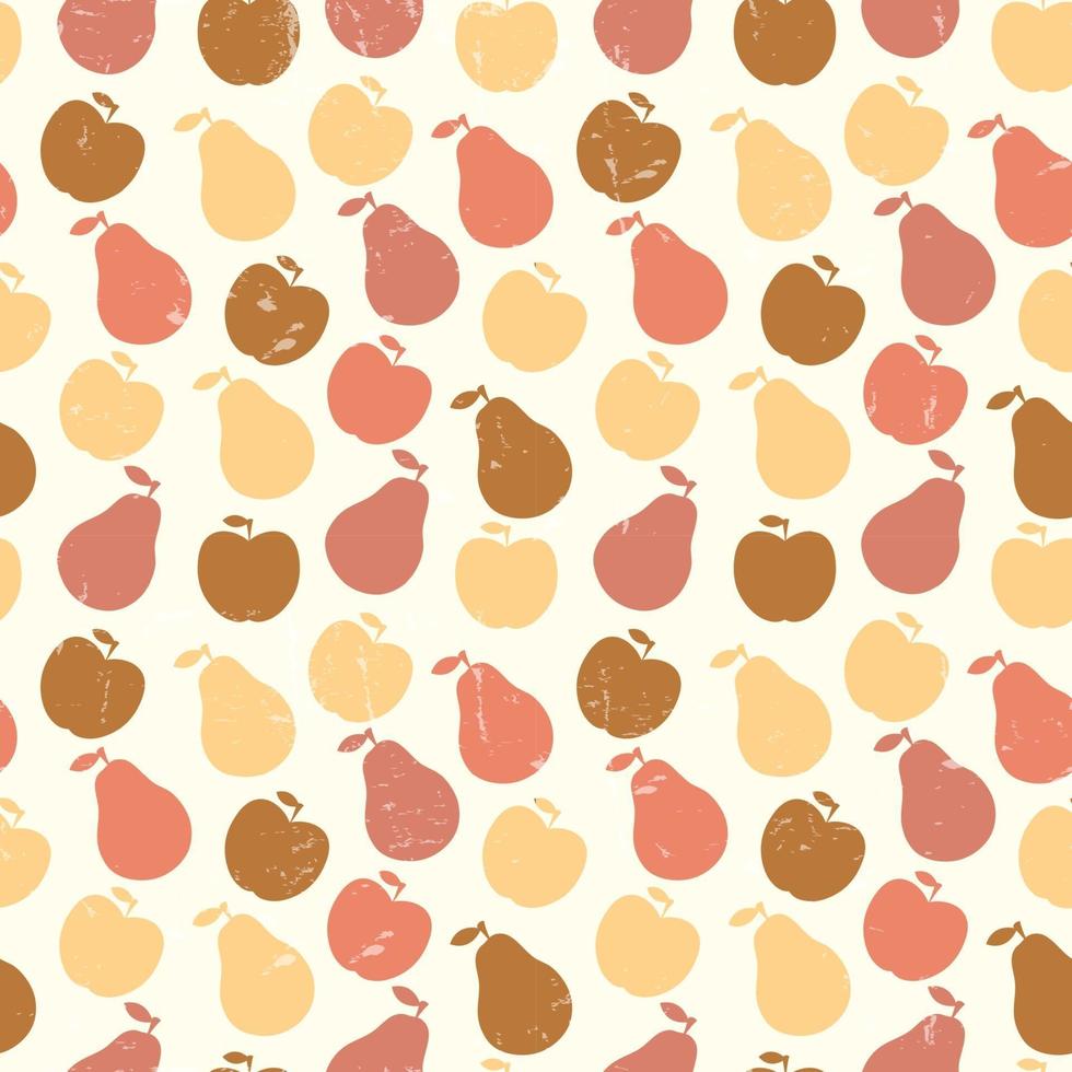 Grunge Retro Vector seamless pattern of fruit - apple and pear