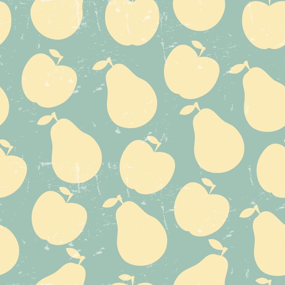 grunge, retro, vector, seamless, patrón, de, fruta, -, manzana, y, pera vector