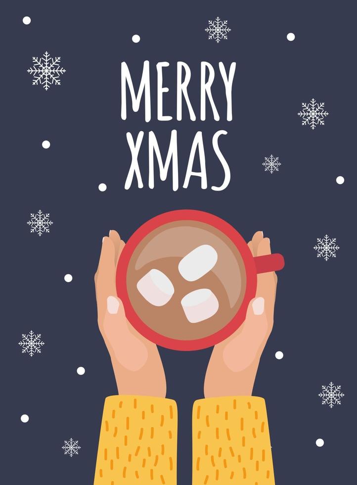 Merry Xmas background with Hot chocolate. Vector Illustration