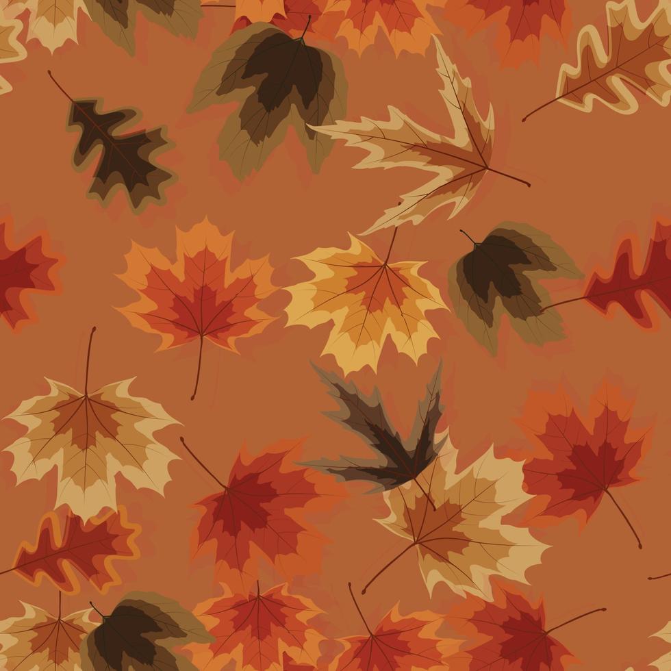 Autumn seamless pattern background with falling leaves. vector