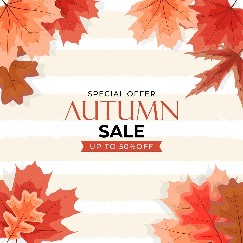 Banner de venta de hojas de otoño brillante. tarjeta de descuento comercial vector