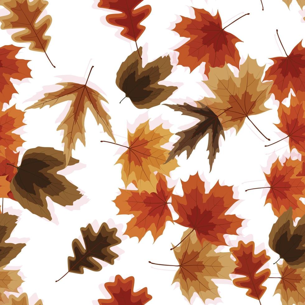 Autumn seamless pattern background with falling leaves. vector