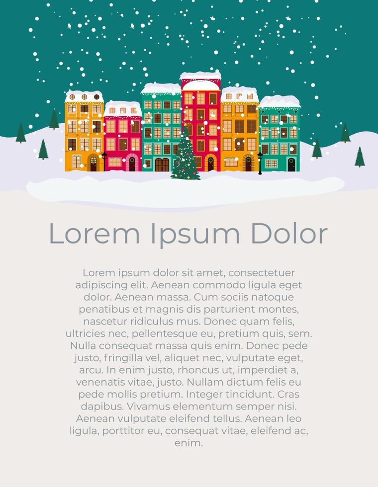 Merry Christmas and Happy New Year Card with Little Town vector