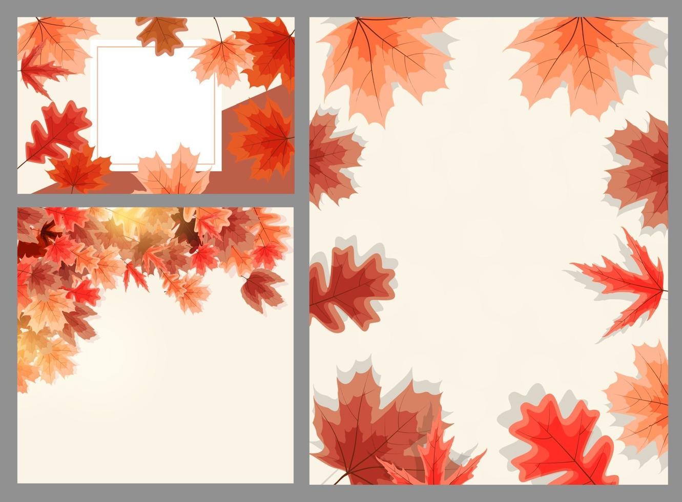 Autumn natural background template with falling leaves. vector