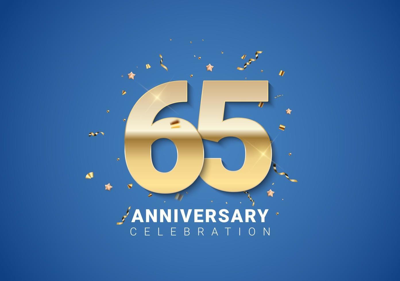 65 anniversary background with golden numbers, confetti, stars vector