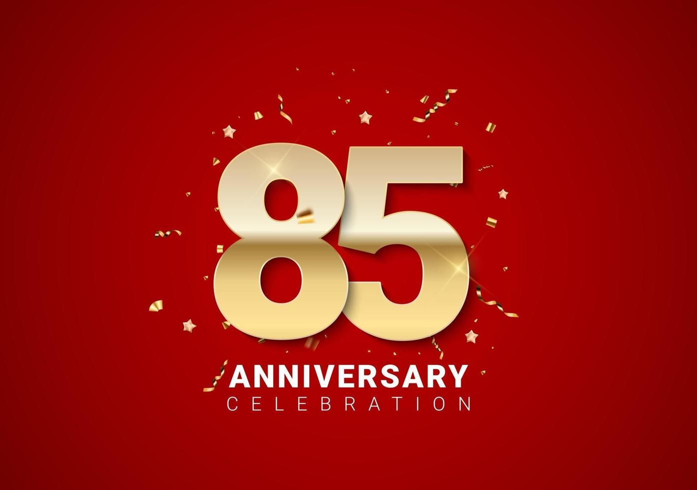 85 anniversary background with golden numbers, confetti, stars vector