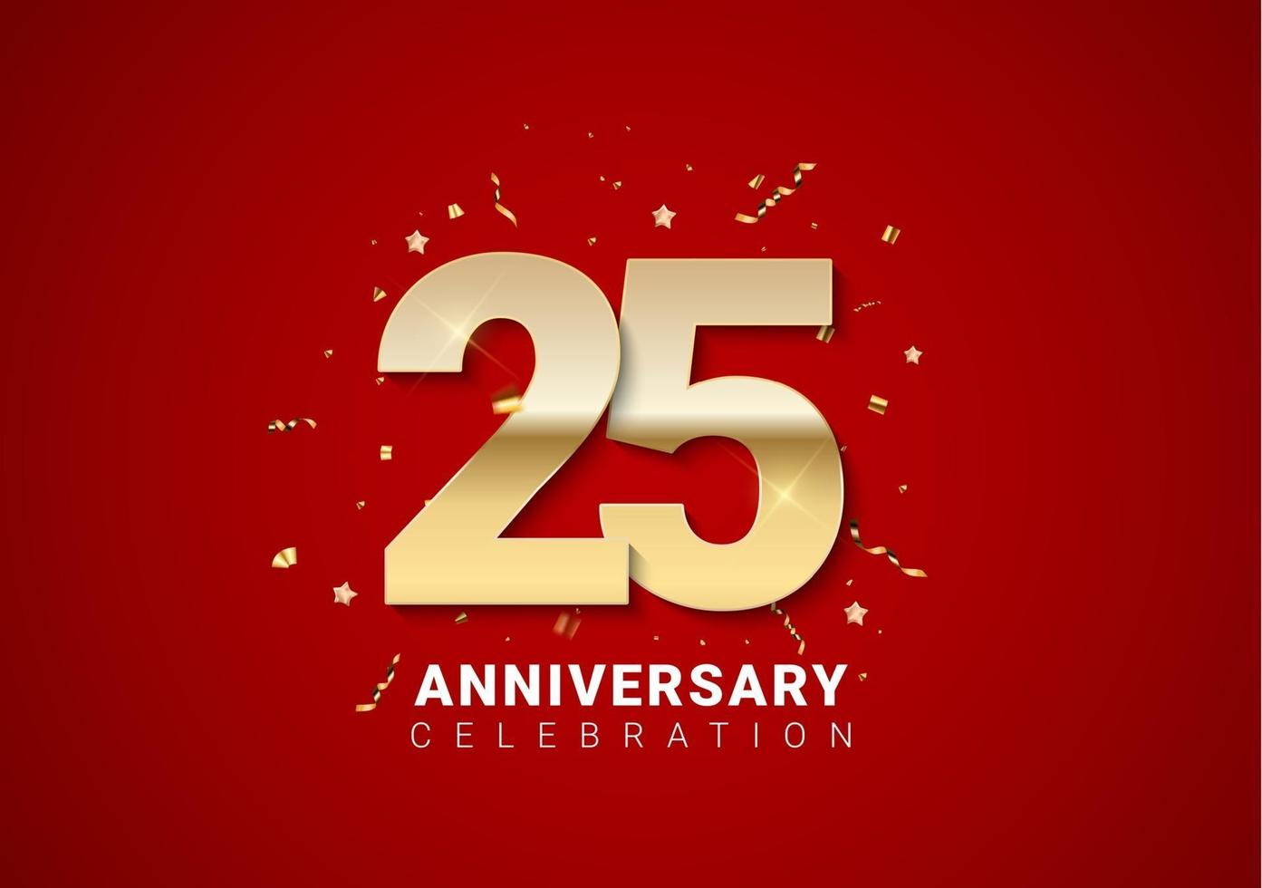 25 anniversary background with golden numbers, confetti, stars vector